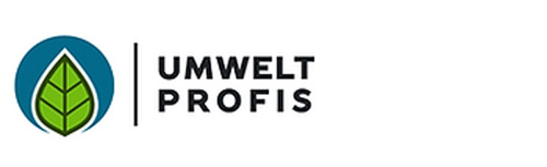 Logo Umwelt Profis sur fond blanc avec feuille verte.