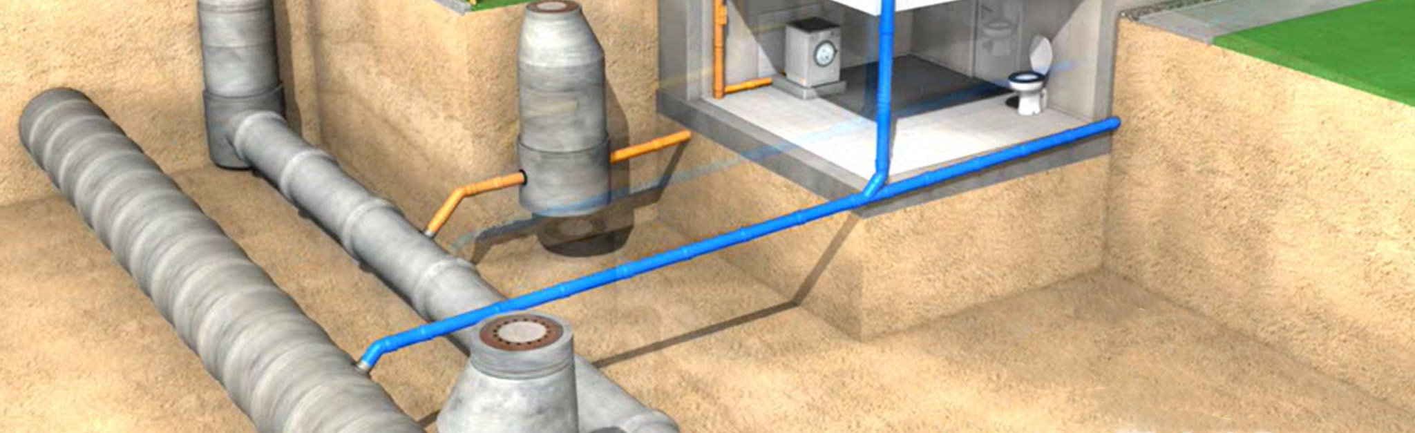 Eine 3D-Darstellung eines Abwasserrohrs und eines Rohrs.