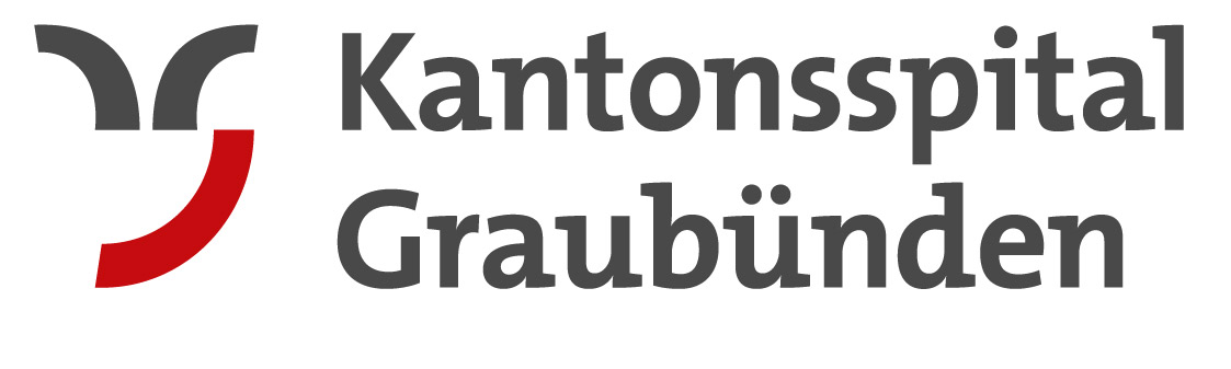 Logo des Kantonsspitals Graub&uuml;nden mit einer stilisierten Grafik auf der linken Seite und dem Spitalnamen in deutscher Sprache auf der rechten Seite.