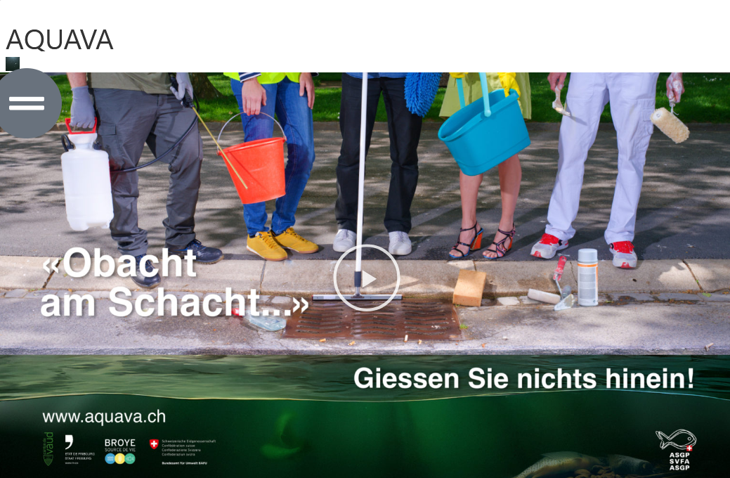 Vier Personen, die Behälter in den Händen halten, stehen neben einem offenen Straßenablauf, in dessen Nähe Reinigungsutensilien und Ziegelsteine liegen. Ein Text in deutscher Sprache warnt davor, Substanzen in den Ablauf zu schütten.